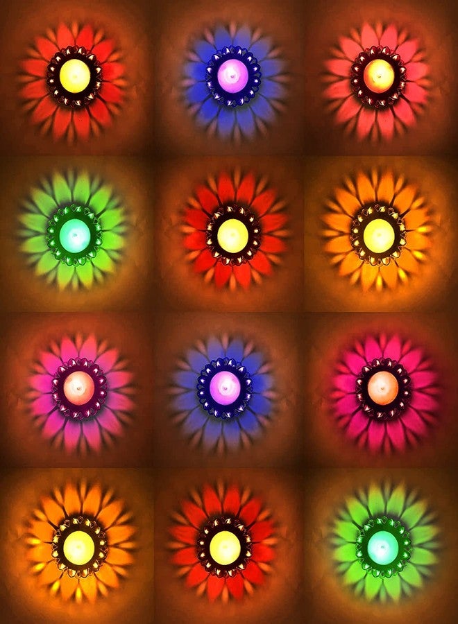 zenkova 3D Reflection Diya, Diwali Decoration Items for Home Decor Transparent Multicolor Water Floating Reflections Plastic Oil Diya for Home Diwali Festival Decoration, (12 Diya) - Image 1